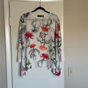 Rafaella White Floral Print Long Sleeve Tunic